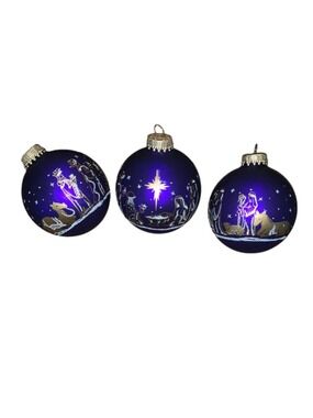 Purple & Gold Glass Nativity Scene Christmas Ornaments One Size